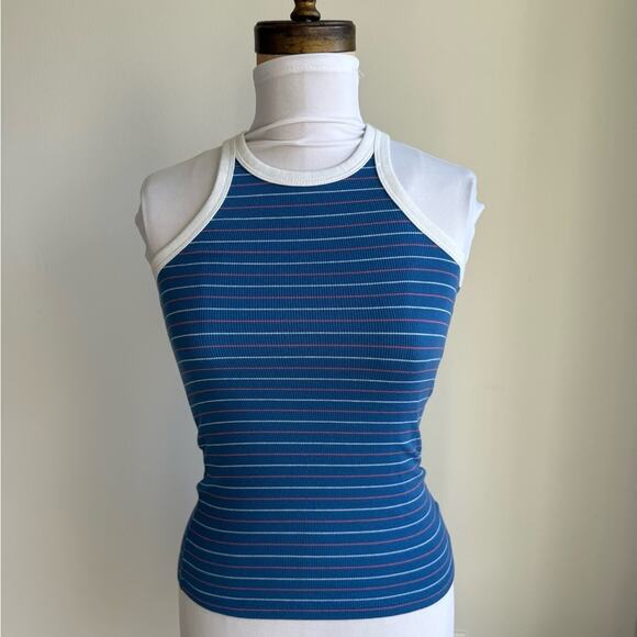 AEROPOSTALE BLUE STRIPED SERIOUSLY SOFT HERITAGE RACERBACK TANK TOP XS - Picture 1 of 1